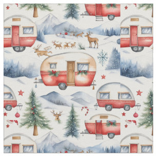 Tissu Caravane de Noël, Neige, Cerf
