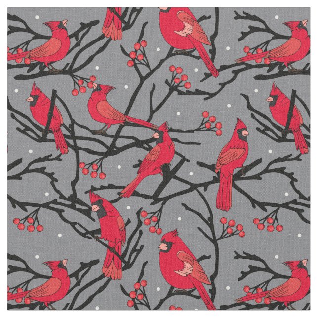 Tissu Cardinal Red Birds Motif Noël (Fermer)