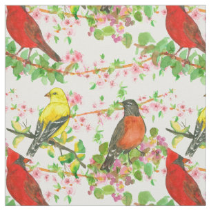 Tissu Cardinal Robins Goldfinch Spring Tree Botanique