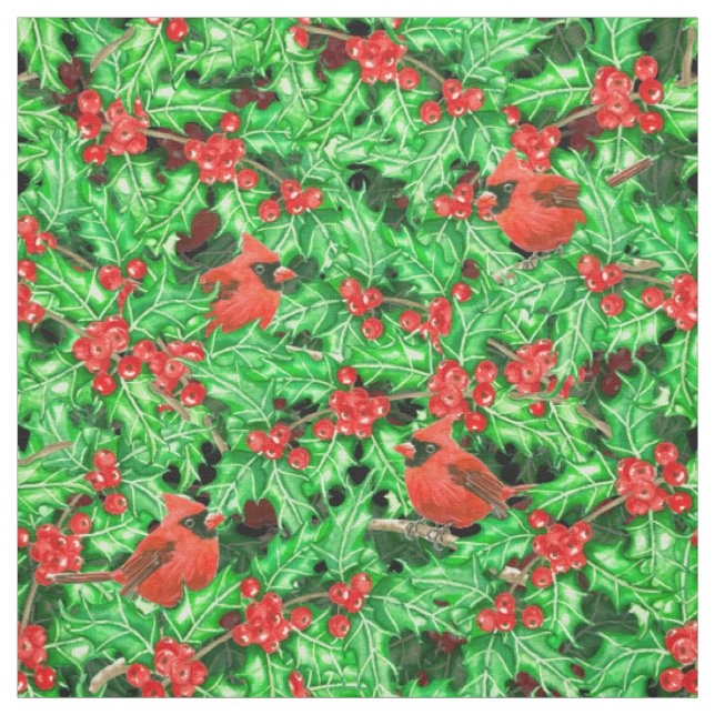 Tissu Cardinaux et baies sèches (Échantillon)