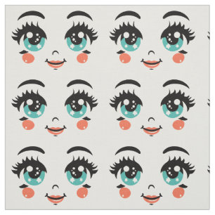 Tissu Caricature adorable fille poupée bonheur visage ar