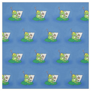Tissu Caricature amusante de grenouille verte