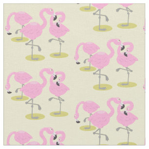 Tissu Caricature bleu trio flamand rose mou