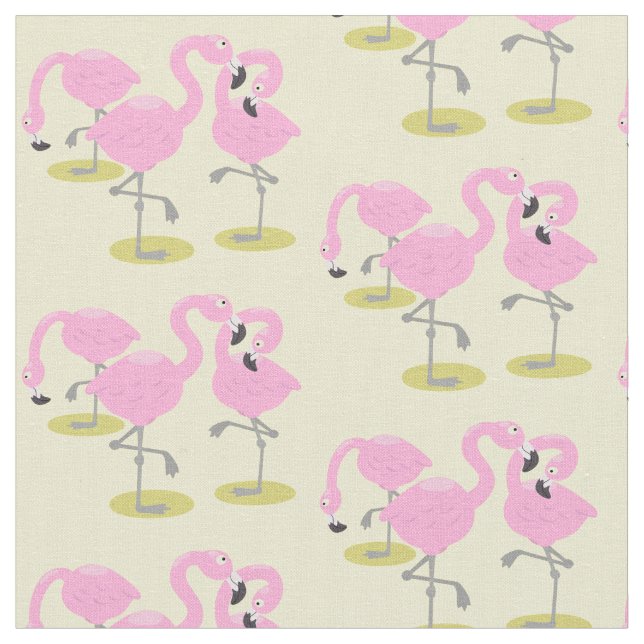 Tissu Caricature bleu trio flamand rose mou (Fermer)