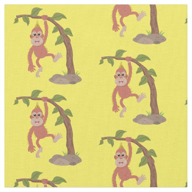 Tissu Caricature de bébé orangoutan joyeux (Fermer)