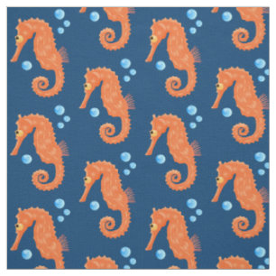 Tissu Caricature de bulles d'hippocampe orange