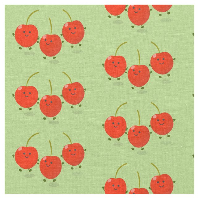 Tissu Caricature de cerises rouges à sauter mûr (Fermer)