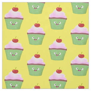 Tissu Caricature de cupcake joyeux