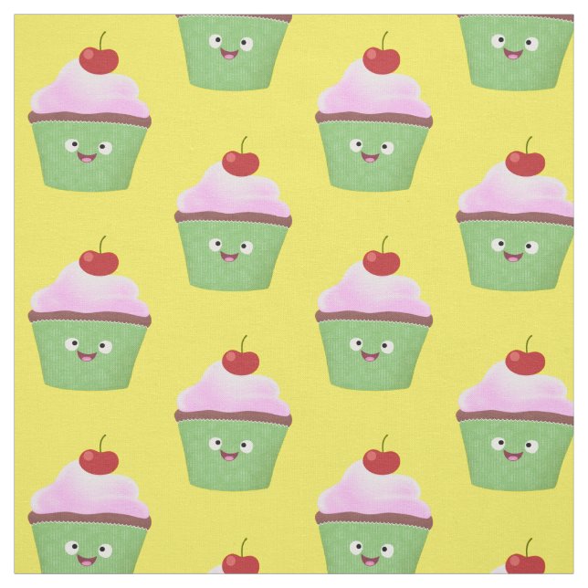 Tissu Caricature de cupcake joyeux (Échantillon)