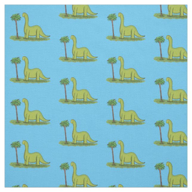 Tissu Caricature de dinosaure de brontosaurus vert migno (Échantillon)