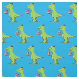 Tissu Caricature de dinosaure vert t rex