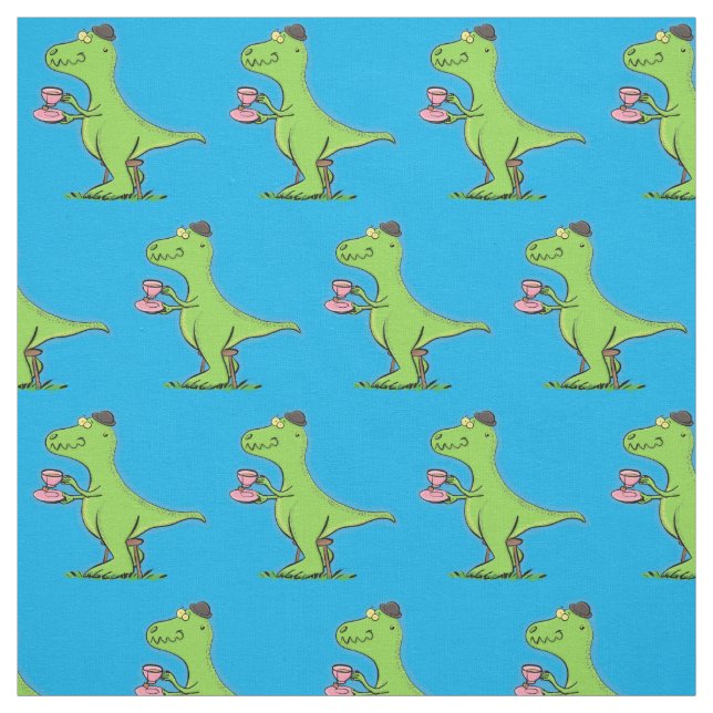 Tissu Caricature de dinosaure vert t rex (Échantillon)