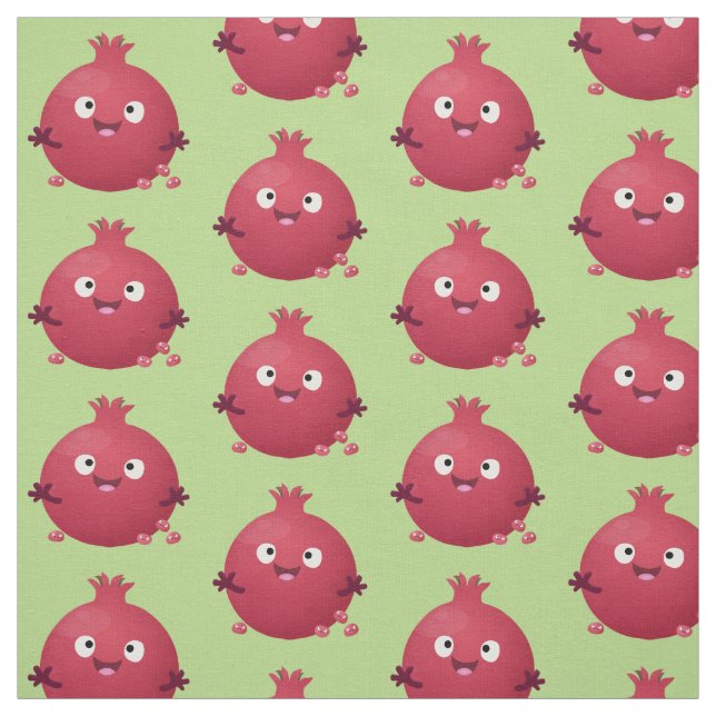 Tissu Caricature de fruits à la grenade joyeux (Échantillon)