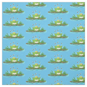 Tissu Caricature de grenouille vert mignon