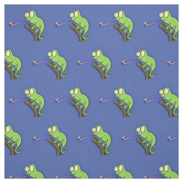 Tissu Caricature de lézard de caméléon vert joyeux (Échantillon)