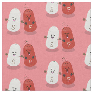 Tissu Caricature de shakers de sel et de poivre de Cute
