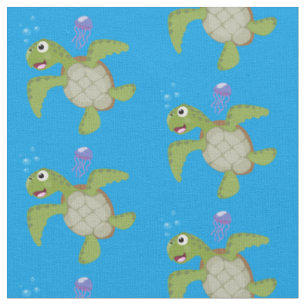 Tissu Caricature joyeuse de tortue de mer verte mignonne