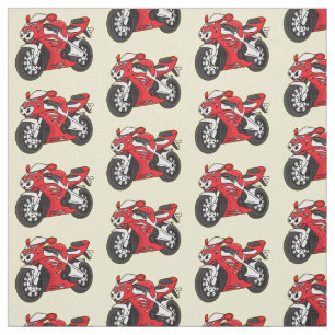 Tissu Caricature moto de sport rouge mou