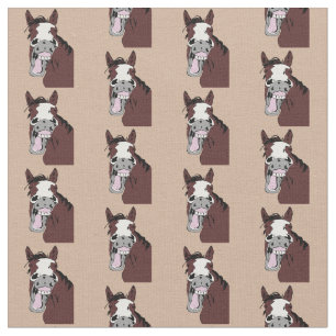 Tissu Caricature Rire Cheval Drôle Animal Art