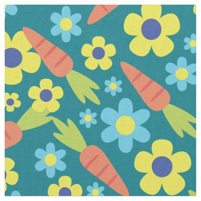 Tissu Carottes et fleurs mignonnes Printemps Pâques (Fermer)