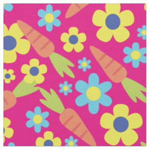 Tissu Carottes et fleurs mignonnes Printemps Pâques