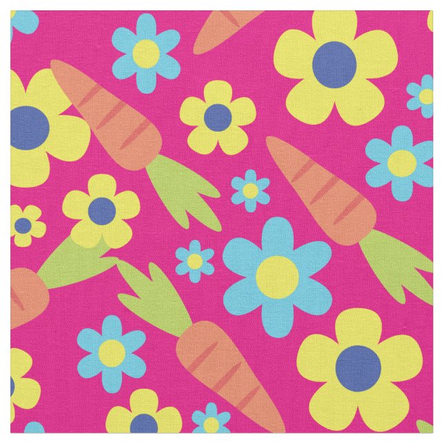 Tissu Carottes et fleurs mignonnes Printemps Pâques (Fermer)