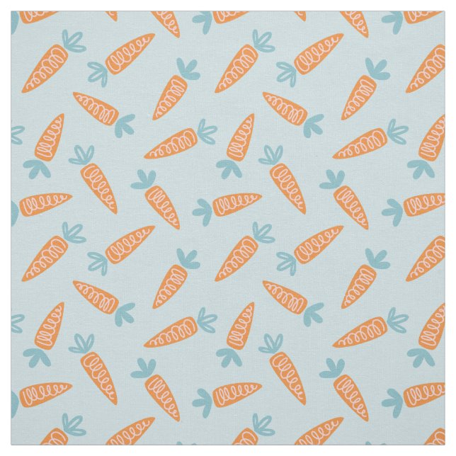 Tissu Carottes mignonnes sur bleu clair (Échantillon)