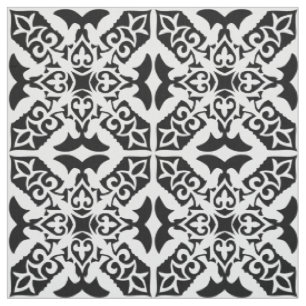 Tissu Carreau marocain - blanc avec fond noir