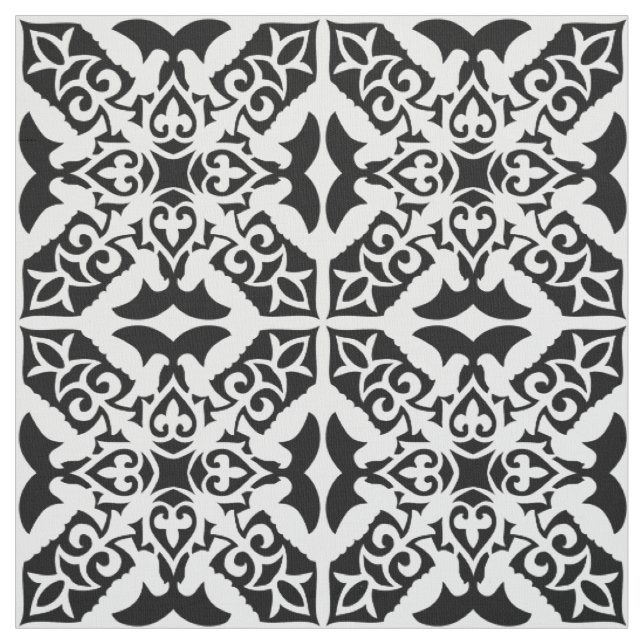 Tissu Carreau marocain - blanc avec fond noir (Échantillon)
