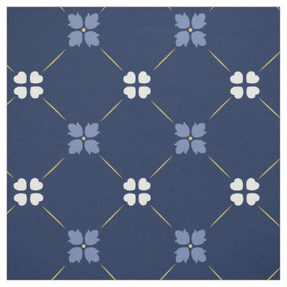Tissu Carrelage bleu méditerranéen | Modèle floral