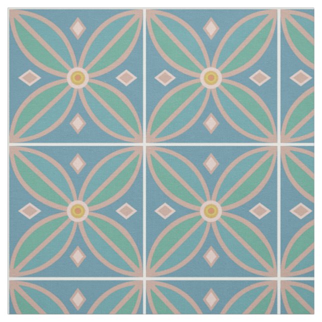 Tissu Carrelage de fleurs marocaines turquoise et rose (Échantillon)
