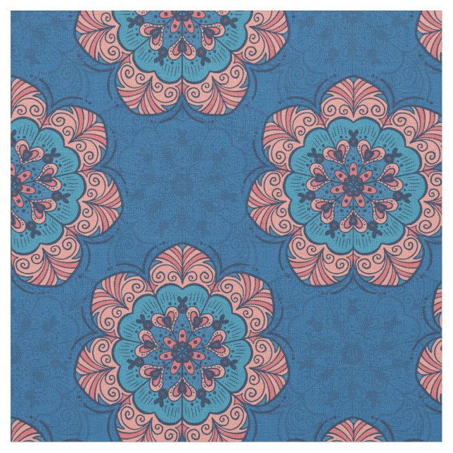 Tissu Carrelage de Mandala floral en bleu et rose (Fermer)