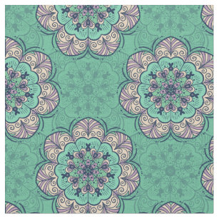 Tissu Carrelage de Mandala floral en Mint & Lavande