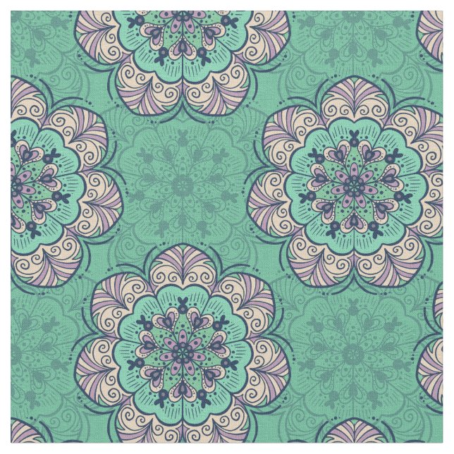 Tissu Carrelage de Mandala floral en Mint & Lavande (Fermer)