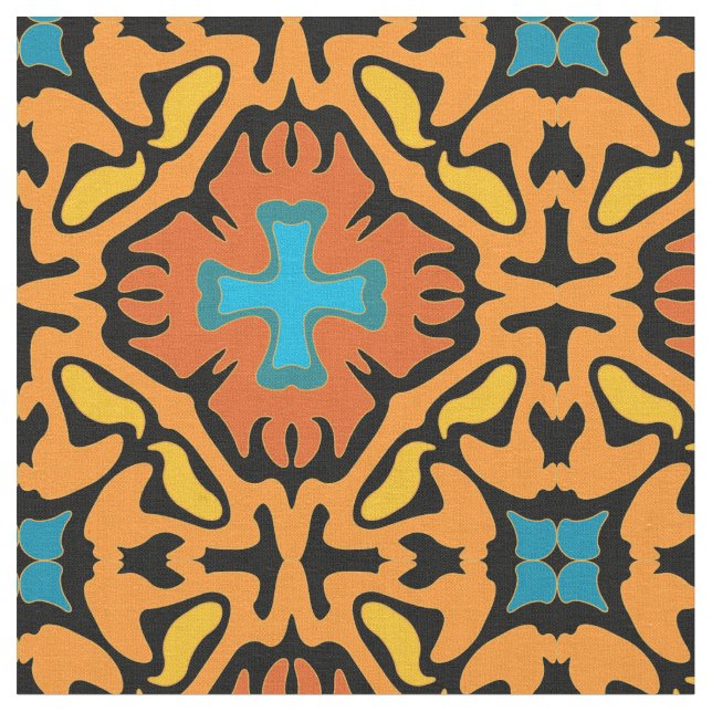 Tissu Carrelage espagnol avec accents bleus (Fermer)