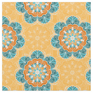 Tissu Carrelage Mandala floral en Orange et Turquoise