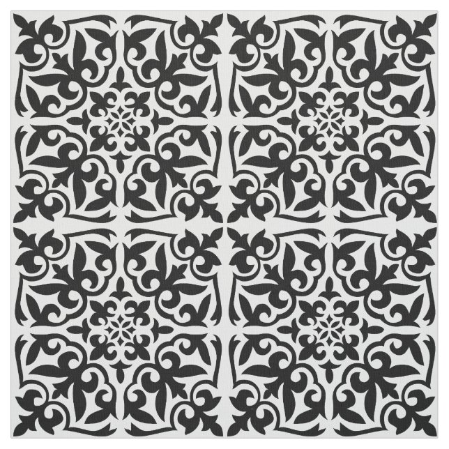 Tissu Carrelage marocain - blanc avec arrière - plan noi (Échantillon)