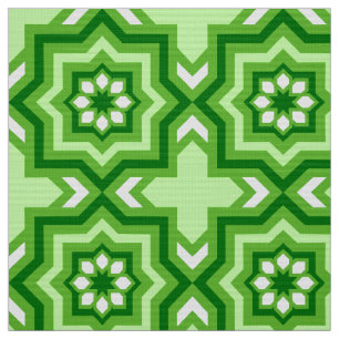 Tissu Carrelage marocain, émeraude, vert citron et blan