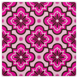 Tissu Carrelage marocain Motif, Fuchsia rose et noir