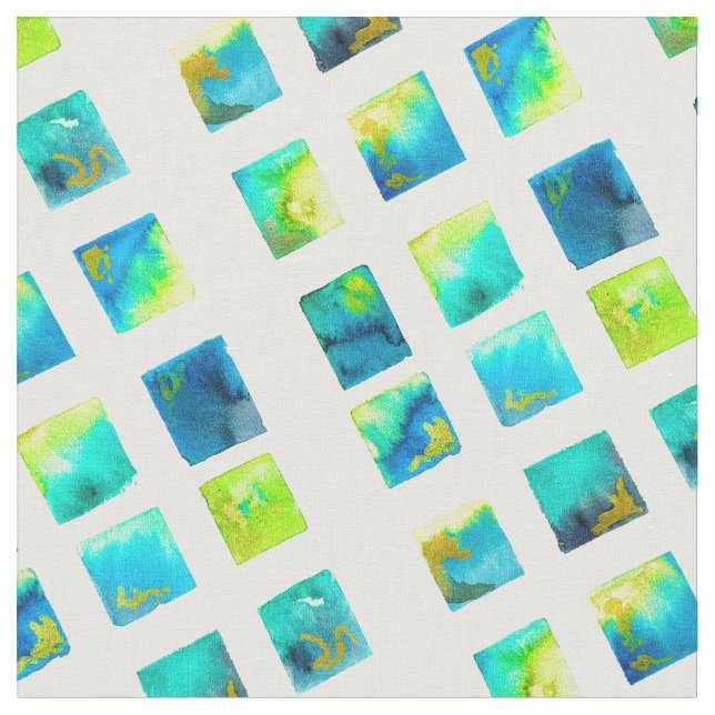 Tissu carrés bleus et verts à l'aquarelle (Fermer)