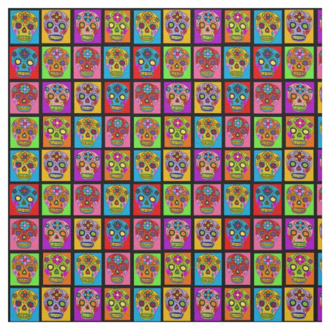 Tissu Carrés crâne sucre (Échantillon)