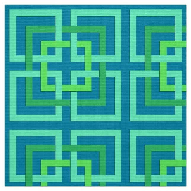 Tissu Carrés géométriques modernes, Aqua, Teal, vert de (Échantillon)