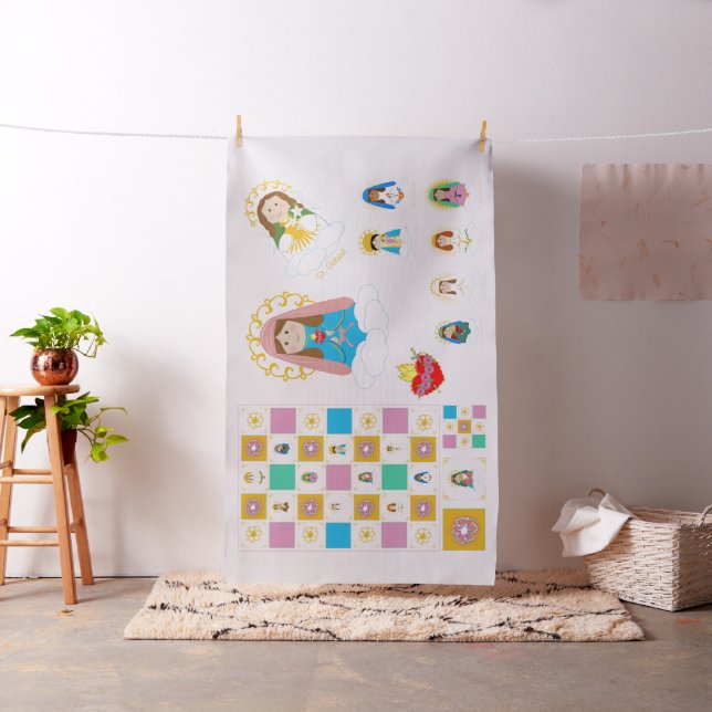 Tissu Carrés mignons mariaux et poupées d'édredon de (In Situ)