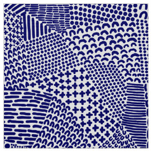 Tissu Carte Abstraite - Deep Navy Blue sur blanc
