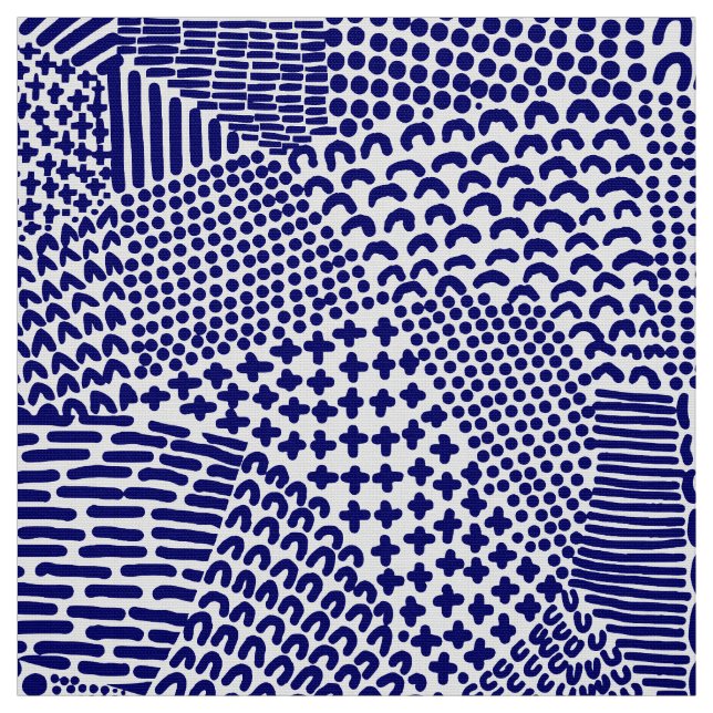 Tissu Carte Abstraite - Deep Navy Blue sur blanc (Échantillon)