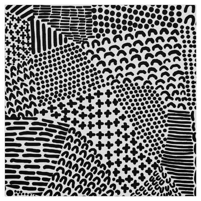 Tissu Carte Abstraite - Noir sur Blanc (Échantillon)