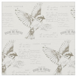Tissu Carte d'oiseaux Vintage française Script 