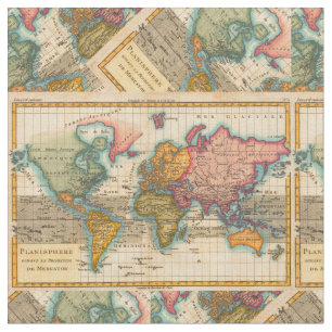 Tissu Carte du monde 1700s Antique Continents