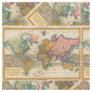 Tissu Carte du Monde 1780 Bonne Antique Planisphère