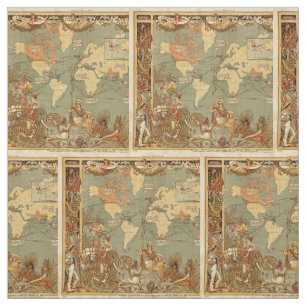 Tissu Carte du monde Antique 1886 Illustré